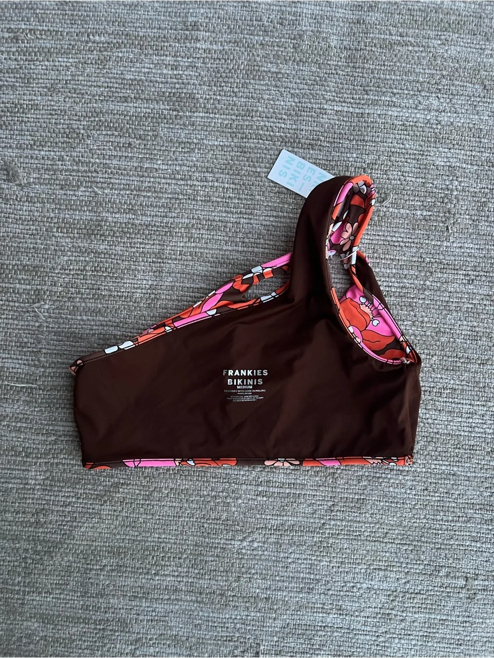 Frankies Bikinis one-shoulder Cutout Retro Daisy Brown Orange Pink bikini top M